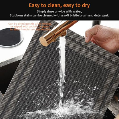 Black Gold Vinyl Placemats Set of 6, Heat Resistant Table Placemats - color: Black