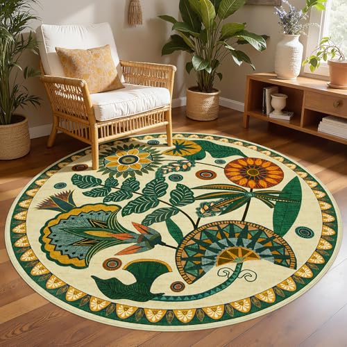 Joydeco Washable Round Rugs 6FT, Circle Area Rug for Bedroom Living Room - color: Beige, size: 6' (Round)