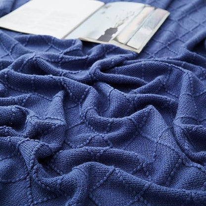 Acrylic Knitted Throw Blanket, Navy, 50 x 60 Inches - color: Navy