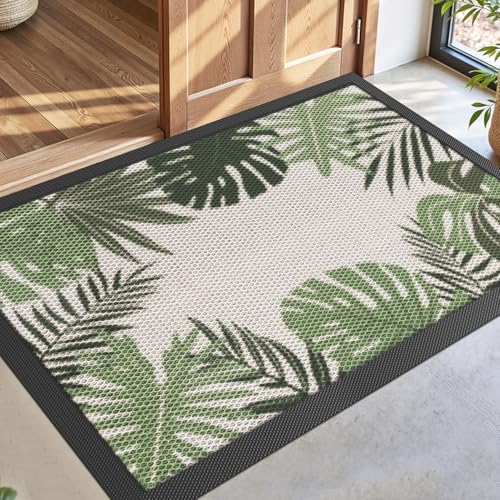DEXI Front Door Mat Outside Entrance, 32x48 Summer Tropical Leaves Plant - color: Olive Green, size: 32" x 48" (Rectangular)