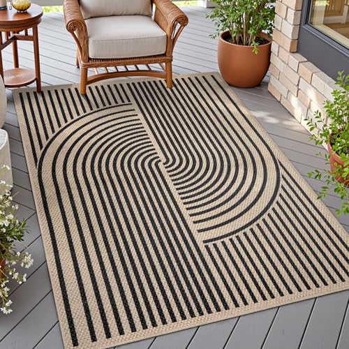 Tangsoo Easy Jute 3x5 Outdoor Rug for Patio,Washable Non-Slip Indoor Rug - color: Black, size: 3x5ft