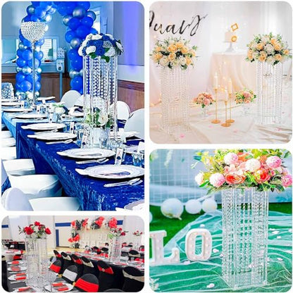 Efavormart 24" Heavy Duty Acrylic Flower Pedestal Vase with Hanging Crystal Beads, Clear Pillar Stand Wedding Table Centerpieces with Pre-Chained Garlands - 5mm Thick Plates - size: 24‘’