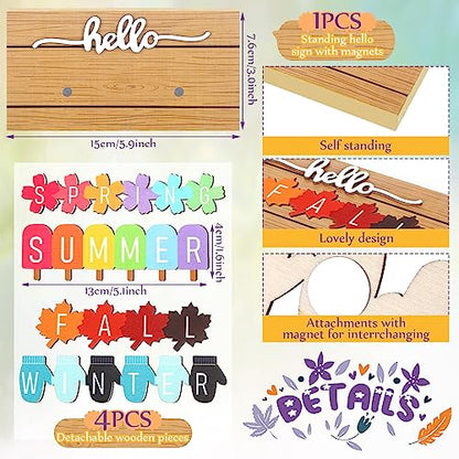 Roowest 5 Pcs Hello Fall Interchangeable Seasonal Sign Decor, Simple - style: Simple