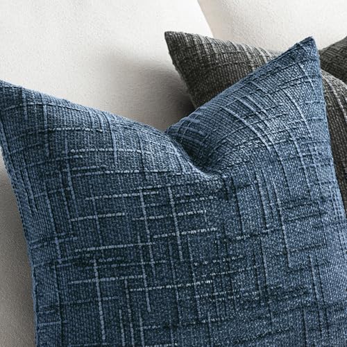 MIULEE Chenille Textured Throw Pillow Covers Blue Ashes 18x18 Set of 2 - color: Blue Ashes, size: 18" x 18" (Pack of 2)