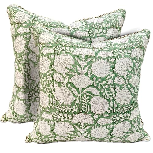 ATOSII Block Print Throw Pillow Cushion Covers, 24" X 24" - Set of 2, Decorative Couch Pillows for Living Room Bed Sofa, 100% Cotton Canvas Pillow Case for Home Decor & Outdoors, Preppy Throws - Jade - color: Jade, size: 24" x 24" (Pack of 2)