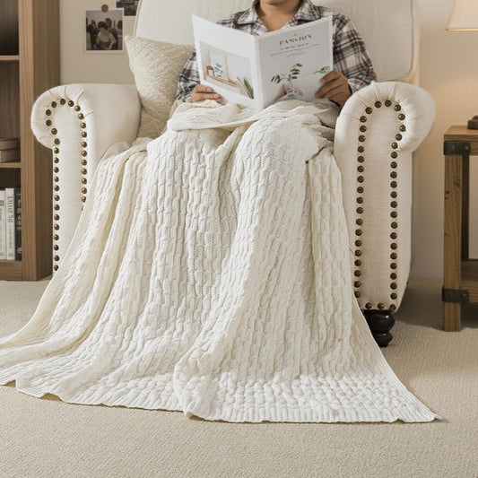 WDCOZY White Cable Knit Throw Blanket – Super Soft, Warm & Lightweight Cream Knitted Jacquard Throw Blanket for Couch, Sofa, Bed, Chair, Cozy Texture Farmhouse Decorative Home Blanket, 60x80 inches - color: White, size: Twin (60" x 80")