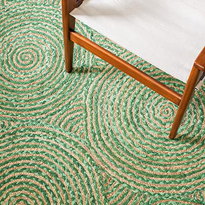 SAFAVIEH Cape Cod Collection Accent Rug - 2' x 3', Green & Natural, Handmade Boho Braided Circles Jute & Cotton, Ideal for High Traffic Areas in Entryway, Living Room, Bedroom (CAP203Y) - color: Green/Natural, size: 2' x 3' (Rectangular)