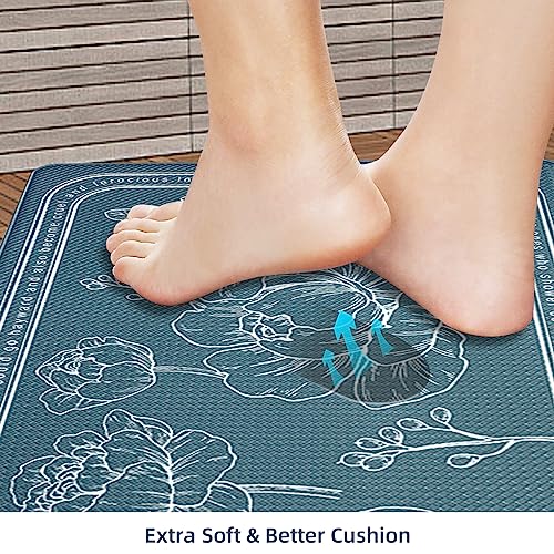 Kitchen Floor Mat Set of 2, Anti Fatigue Kitchen Mat 17"x59"+17"x29" - color: Teal, size: 17"x59"+17"x29"