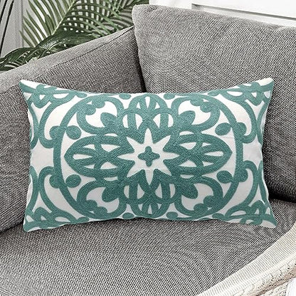 Alysheer Boho Embroidered Lumbar Throw Pillow Cover 12"x 20", 1pc Aqua Blue - color: Aqua Blue, size: 20" x 12" (Pack of 1)