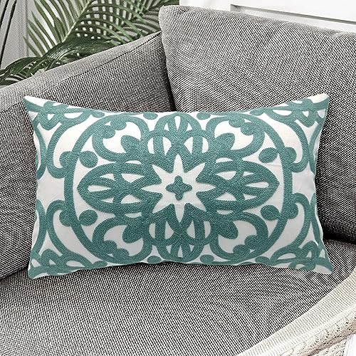 Alysheer Boho Embroidered Lumbar Throw Pillow Cover 12"x 20", 1pc Aqua Blue - color: Aqua Blue, size: 20" x 12" (Pack of 1)