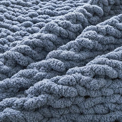 WESHIONGOO Chunky Knit Blanket Throw for Couch Bed 40"×40" Dusty Blue - color: Dusty Blue, size: 40"x40"(Small Size Throw)