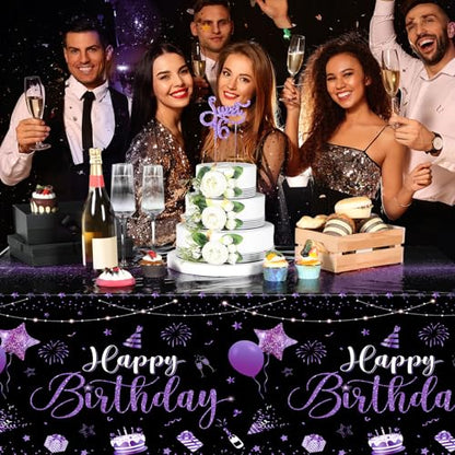 Tudomro 3 Pcs Plastic Happy Birthday Party Tablecloths,Black Purple - color: Black Purple