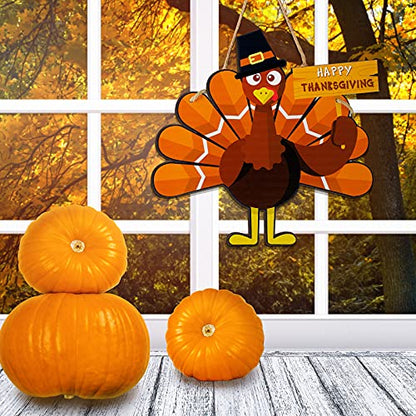 Jetec Thanksgiving Turkey Door Sign Wooden Hanging Plaque Decor,Simple - style: Simple