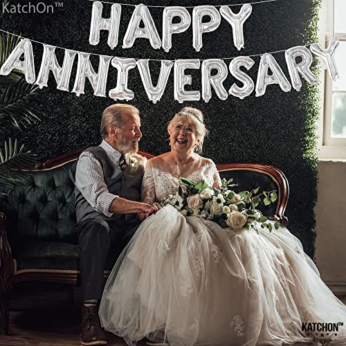 KatchOn Silver Happy Anniversary Balloons 16 Inch, Anniversary Decorations - style: Silver