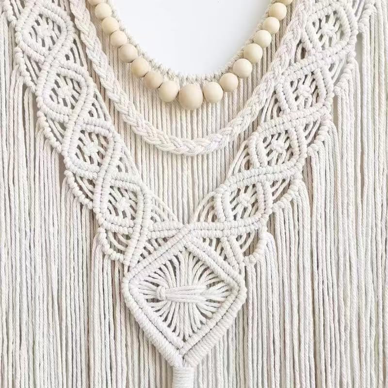 oiikain Large Macrame Wall Hanging, Boho Tapestry Wall Decor, 43 x 32 Inch - color: Beige Wood Beads