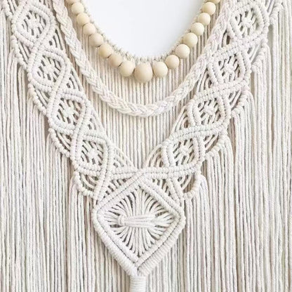 oiikain Large Macrame Wall Hanging, Boho Tapestry Wall Decor, 43 x 32 Inch - color: Beige Wood Beads