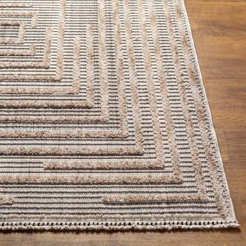 Hauteloom Lyre Living Room, Bedroom Area Rug - Geometric, Solid & Striped - Charcoal, Cream, Beige - 2'7" x 4' - color: Charcoal, Cream, Beige / Lunao, size: 2'7" x 4' (Rectangular)