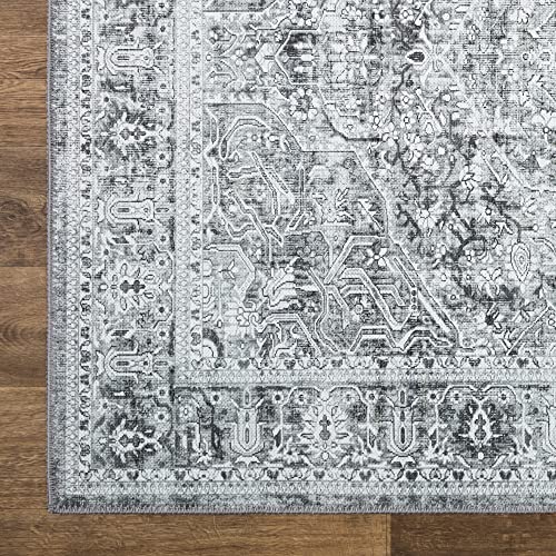Bloom Rugs Washable Non-Slip 7 ft Runner - Gray/Charcoal Traditional Medallion Runner for Entryway, Hallway, Bathroom, and Kitchen - Exact Size: 2.5' x 7' - color: Gray / Charcoal, size: 2'6" x 7' (Runner)