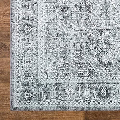Bloom Rugs Washable Non-Slip 7 ft Runner - Gray/Charcoal Traditional Medallion Runner for Entryway, Hallway, Bathroom, and Kitchen - Exact Size: 2.5' x 7' - color: Gray / Charcoal, size: 2'6" x 7' (Runner)