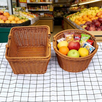 2‑Pack Small Poly Wicker Baskets, Handwoven PVC Picnic Storage with Handles - size: Small