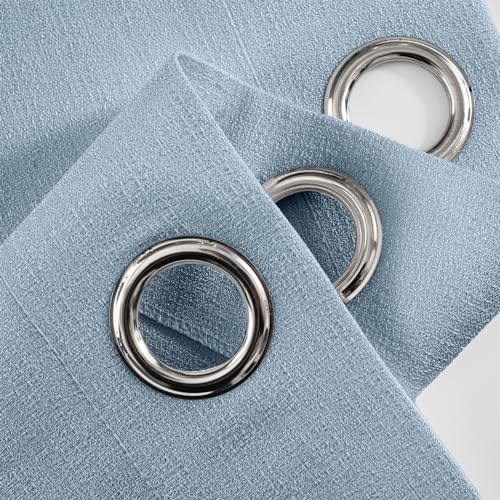 Melodieux Dusty Blue Semi Sheer Curtains 63 Inch Length for Living Room, Linen Rustic Bedroom Privacy Window Grommet Sheer Drapes, 52 by 63 Inch, 2 Panels - color: Dusty Blue, size: 52"W x 63"L (Pack of 2)