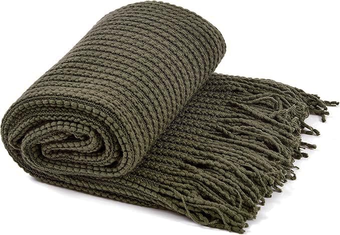 Blagic Knit Throw Blanket for Couch and Bed with Tassels,Dark Green,50"x60" - color: B-dark Green, size: 50 × 60 in