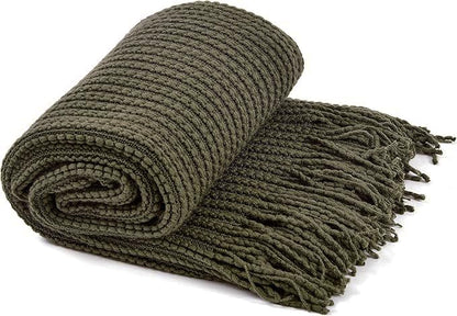Blagic Knit Throw Blanket for Couch and Bed with Tassels,Dark Green,50"x60" - color: B-dark Green, size: 50 × 60 in