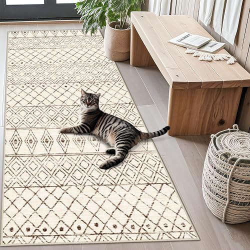 3x6 Washable Kitchen Runner Rug: Non Slip Moroccan Hallway Runners Beige - color: Geo Beige, size: 3' x 6' (Rectangular)