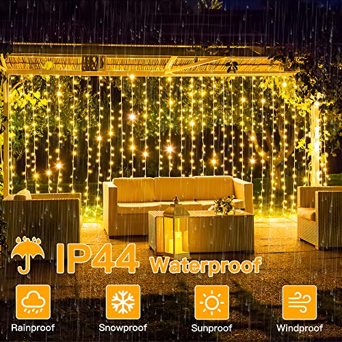 Ollny Curtain Lights 6.6x6.6ft, 200LED String Lights with Remote Warm White - color: Warm White, size: 200 LED