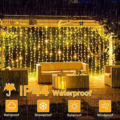 Ollny Curtain Lights 6.6x6.6ft, 200LED String Lights with Remote Warm White - color: Warm White, size: 200 LED