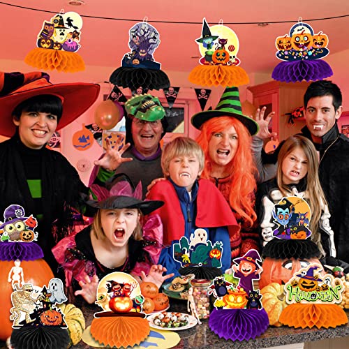 12 Pack Halloween Honeycomb Centerpieces Table Decorations,Pumpkin Ghost Witch Cat Tombstone and More Halloween Elements for Halloween Party Favors Supplies,Cute Party Home Room Table Desk Decor