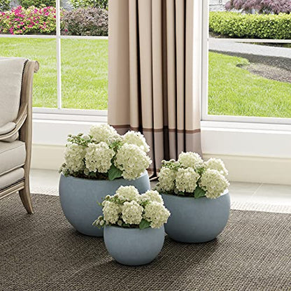 Kante Set of 3 Blue Gray Concrete Bowl Round Planters for Modern Home - color: Gray, size: 19.9"D + 15.7"D + 11.8"D