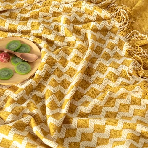 Double Diamond Acrylic Knitted Throw Blanket, Yellow, 50x60 - color: Yellow