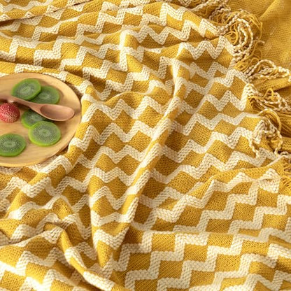 Double Diamond Acrylic Knitted Throw Blanket, Yellow, 50x60 - color: Yellow