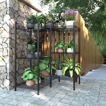 Xiofio 8-Tier Plant Stand for Indoor Outdoor,Multiple Plants Plant Rack,Adjustable Plant Stand Suitable for Bedroom Living Room Balcony Garden,Black