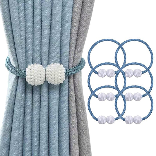 6 Pack Magnetic Curtain Tiebacks ，Decorative Curtain Tiebacks Buckles Holdbacks for Home Bedroom Office Curtain Decor (Blue) - color: Blue