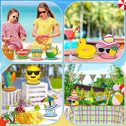Marsui 12 Pcs Summer Wooden Table Decorations Tropical Beach Centerpieces - style: Summer