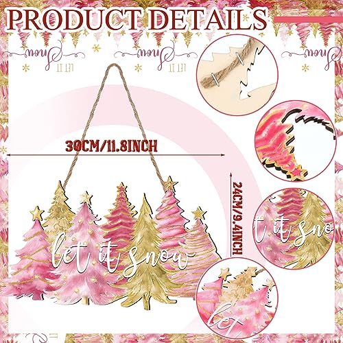 Soaoo Christmas Door Sign Pink Welcome Wooden Hanging Sign - style: Cute Style