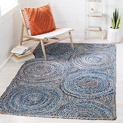 SAFAVIEH Cape Cod Collection 3' x 5' Blue/Natural CAP203M Handmade Boho Braided Circles Jute & Cotton Entryway Living Room Foyer Bedroom Accent Rug - color: Blue/Natural, size: 3' x 5' (Rectangular)