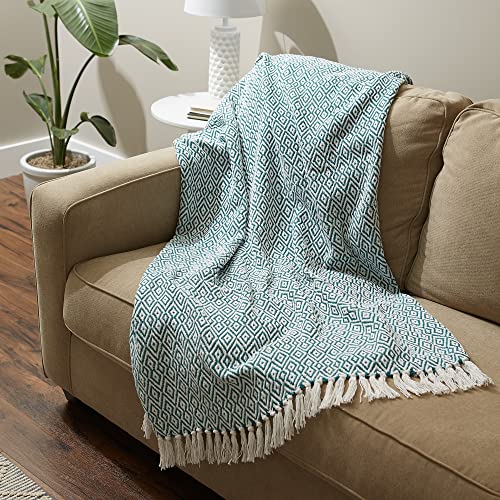 DII Rustic Farmhouse Double Diamond Woven Throw, 50x60, Teal - color: Teal, size: 50x60"