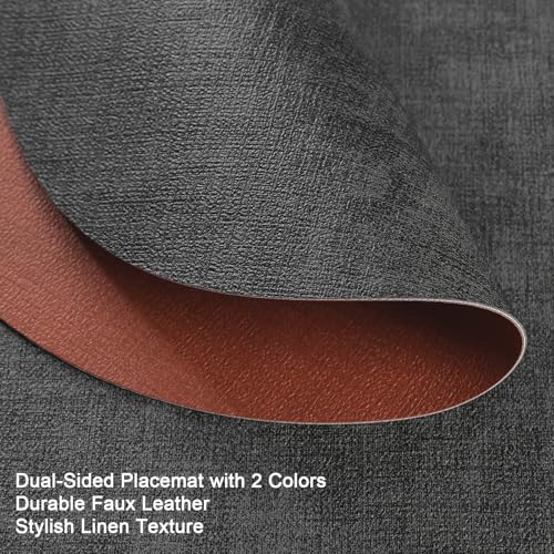 Myir JUN 14" Round Placemats Set of 4, Reversible Dual-Color Place Mats - color: Gray Terracotta