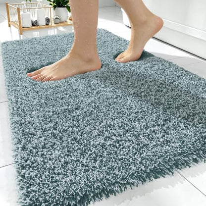 OLANLY Microfiber Soft Bathroom Rugs Mats 30x20, Blackish Green and White - color: Blackish Green and White, size: 30" X 20"