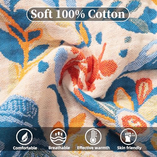 Boho Throw Blanket for Couch Bed, 100% Cotton Soft Rustic Quilt with Tassel 80''x 90'', Super Soft Bohemian Decor Reversible Sofa Bed Chair Blanket Cover for All Seasons(Floral Bird)