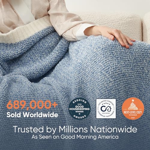 Snuggle Sac Queen Size Bed Blanket Heather Blue, Reversible Super Soft Microfiber Blankets Warm Cozy Knit Fuzzy Plush Bed Blankets, Blue, Queen 90x90 - color: Heather Blue, size: Queen (90"x90")