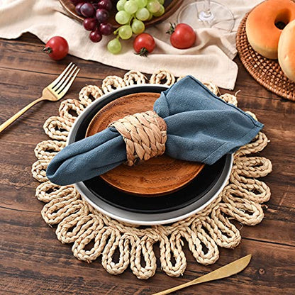IcosaMro 12 Inch Boho Round Woven Placemats for Dining Table Set of 4 - color: Style a -11.5 Inch, Pack of 4