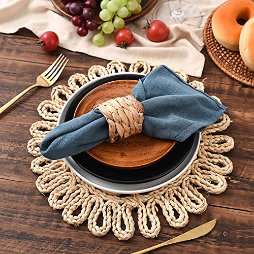 IcosaMro11.8 Inch Boho Round Woven Placemats for Dining Table Set of 6 - color: Style a -11.8 Inch, Pack of 6
