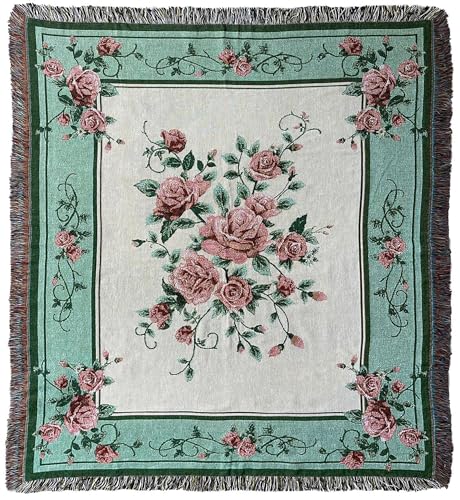 Rose Jacquard Woven Tapestry Throw Blanket 50"x60" - color: Rose