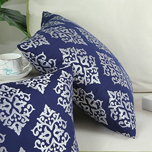 CaliTime Decorative Couch Throw Pillow Covers 18 X 18 Inches Navy Blue - color: Diamond Dark Ground - Navy