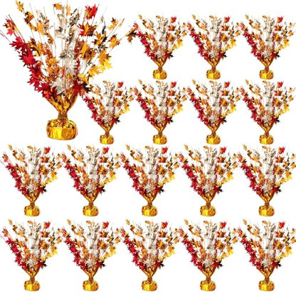 18 Pcs Fall Maple Leaves Centerpiece Metallic Foil Spray, Modern, Modern - color: Modern