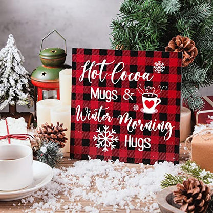 Blulu Christmas Wooden Sign Hot Cocoa Baking Quote Hanging Plaque,Plaid - color: Buffalo Plaid